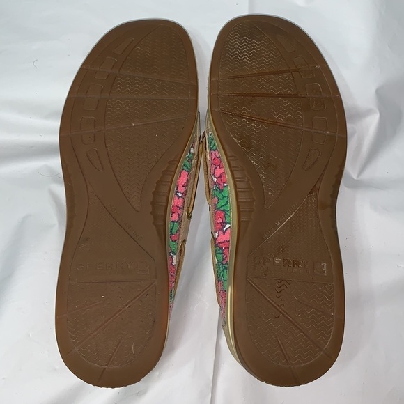 Sperry Cream Leather and Sparkly Pink Floral Pattern Loafers size 8.5 - Picture 9 of 9